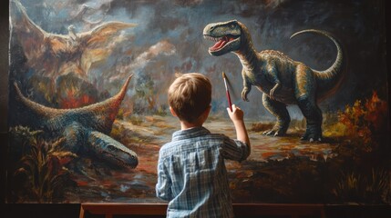 Young Artist Painting Dinosaurs