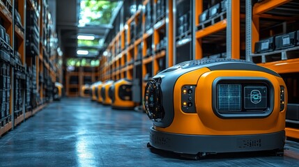 Sustainable warehouse featuring robotic technology for efficient inventory management