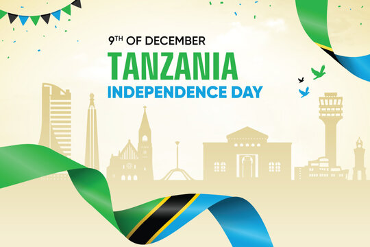 Tanzania Flag Waving On Skyline Background. Independence Day Concept Design Vector Illustration. - Powered by Adobe