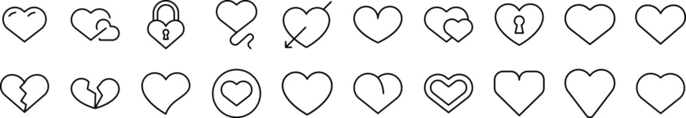 Heart Line Icon Bundle. Editable Stroke. Minimalistic Linear Pictogram for Design of Cards, Apps, Banners, Posts
