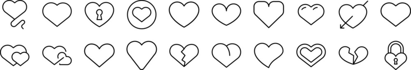 Pack of Line Icons of Heart. Editable Stroke. Minimalistic Linear Pictogram for Design of Cards, Apps, Banners, Posts