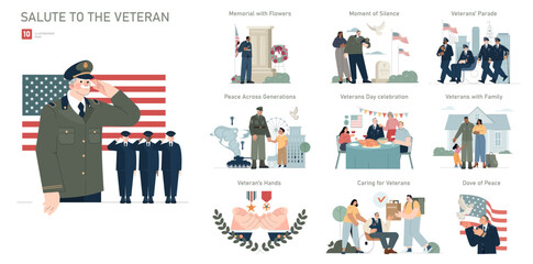 Salute to the Veteran. Flat Vector Illustration