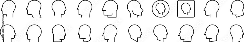 Poster faceless person profile line icon set. editable stroke. minimalistic linear pictogram for design of 