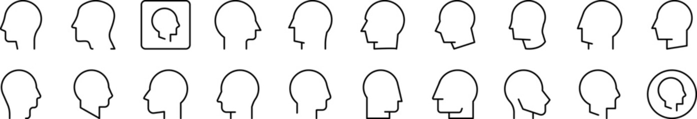 Faceless Person Profile Line Icon Collection. Editable Stroke. Minimalistic Linear Pictogram for Design of Cards, Apps, Banners, Posts