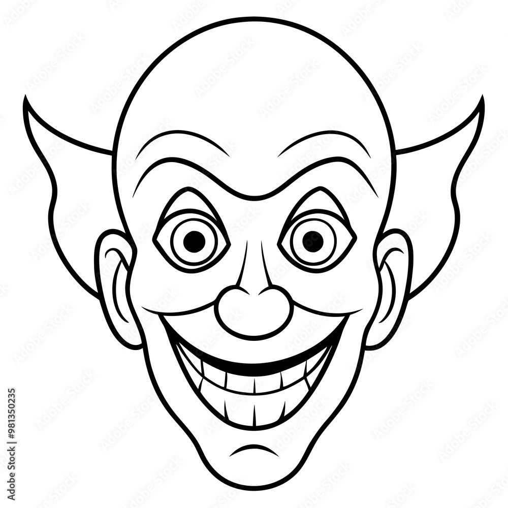 Wall mural exaggerated creepy clown face line art vector illustration