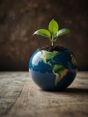 Earth globe with a growing plant for Earth Day