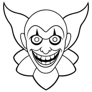 recommend clip art: Exaggerated Creepy Clown Face Line Art Vector Illustration
