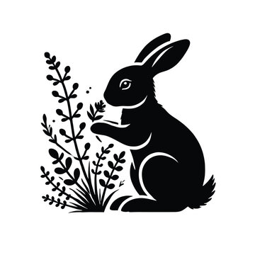 black rabbit eating plant silhouette clip art preview