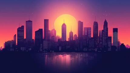 Fototapeta premium Cityscape with Sunset Reflection