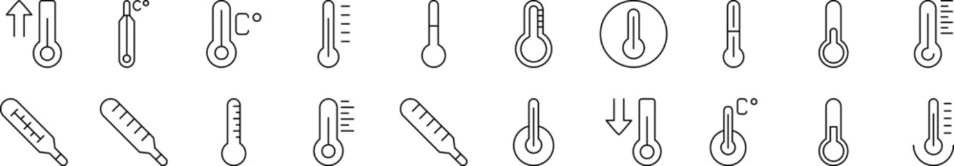 Thermometer Pack of Thin Icons. Editable Stroke. Suitable for Web Sites, Books, Cards, Apps