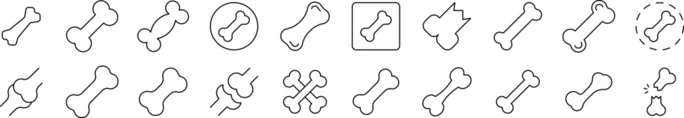 Bones Pack of Thin Icons. Editable Stroke. Suitable for Web Sites, Books, Cards, Apps