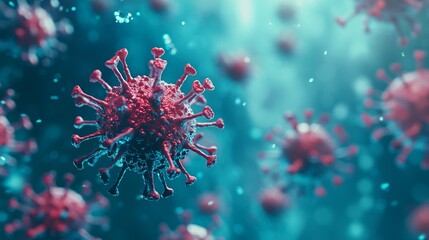Fototapeta premium Close-up of coronavirus bacteria plastic model showing micro virus and covid-19 cell bacteria. Worldwide pandemic and corona outbreak concept. 