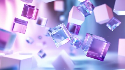 Abstract Floating Cubes in Neon Lights