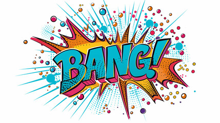 The word "BANG!" written in an old comic book style font, with colorful halftone patterns and a pop art explosion effect on white background