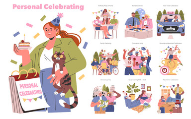 Personal Celebrating. Flat Vector Illustration