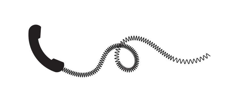 Telephone receiver with a cord in white background. telephone receiver icon. Phone handset with extension cord. Black silhouette isolated . Vector illustration. 
