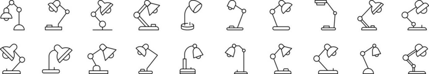 Table Lamp Set of Thin Icons. Editable Stroke. Suitable for Web Sites, Books, Cards, Apps