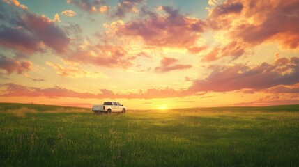Sunset Pickup Truck in Field
