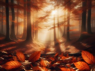 Beautiful autumn landscape with yellow trees and leaves. Colorful foliage in the park. Falling leaves natural background.