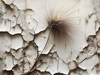 Black and white background, Image of a cracked wall with grass, , Abstract image of a collapsed wall