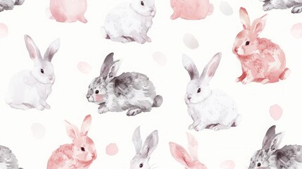 Watercolor pattern with rabbits