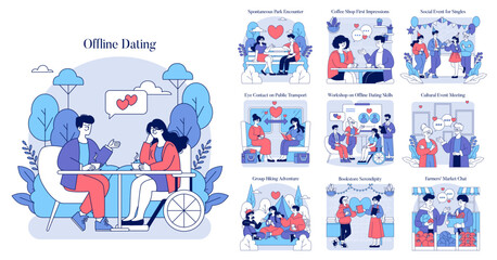 Offline Dating. Flat Vector Illustration