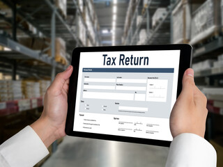 Online tax return form for submitting individual income tax return form snugly on the internet website. Government web for tax payment and return. Taxation technology concept.