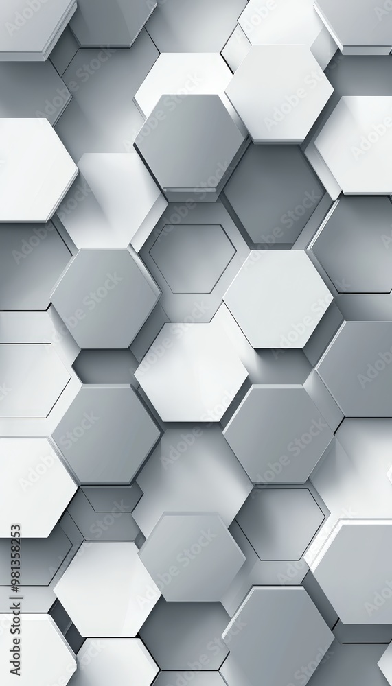 Poster modern geometric abstract background with interlocking gray and silver hexagons for tech branding
