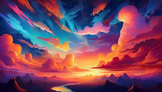 Fond d'&eacute;cran d'un ciel cr&eacute;pusculaire &eacute;clatant avec des teintes vives de rouge et d'orange, parsem&eacute; de nuages doux.