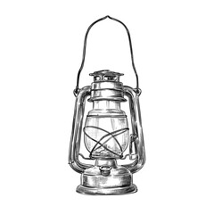 vintage retro old style lantern vector line art illustration