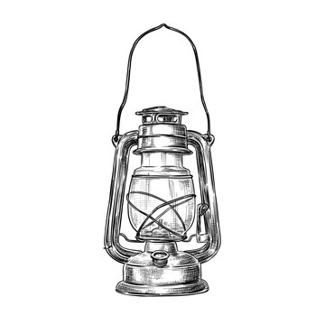 vintage retro old style lantern vector line art illustration