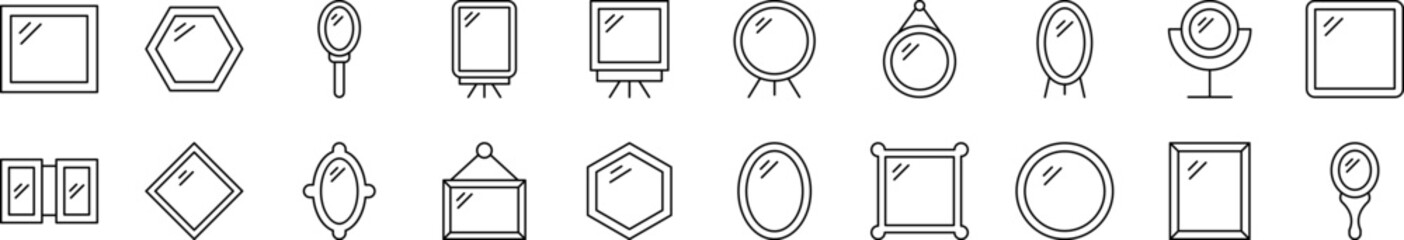 Mirror Icon Set for UI, Placards, Books, Apps. Editable Stroke. Suitable for Web Sites, Books, Cards, Apps