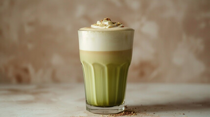 Matcha latte with pistachio topping