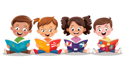 Fototapeta premium Happy pupils reading colorful books