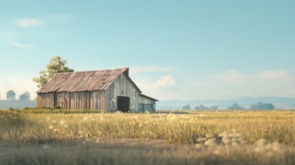 Obraz premium Lofi barn scene with muted colors blurred textures and a warm nostalgic light