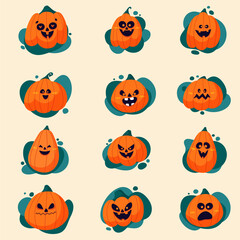 Spooky and scary Halloween pumpkin monster set. Halloween pumpkin collection