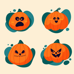 Pumpkins set with emotional faces for Halloween party. Happy halloween concept