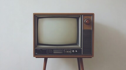 Old retro television set with blank screen isolated on white background