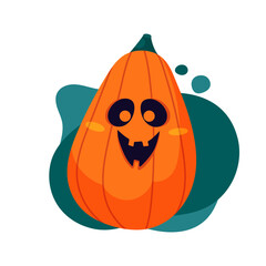 Cute and spooky smiling orange pumpkin character with big eyes. Halloween character