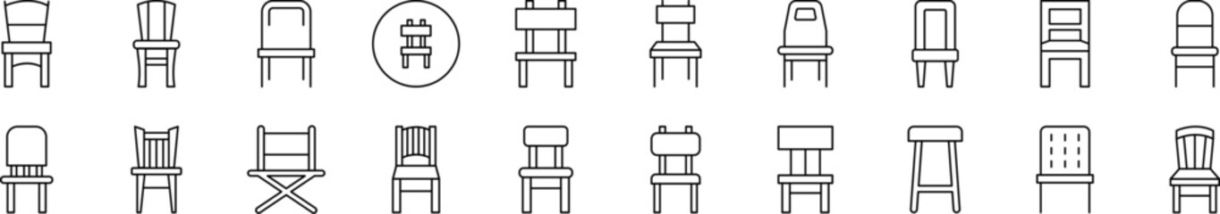 Chair for Rooms Thin Icons Collection. Editable Stroke. Suitable for Web Sites, Books, Cards, Apps