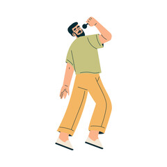 Naklejka premium Musician on Stage at Summer Open-air Musical Festival Vector Illustration