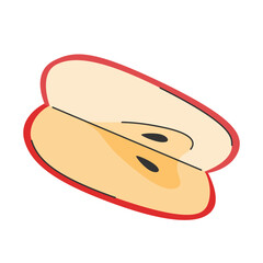 Hand drawn quarter of red apple in doodle style. Top view. Cut piece of summer fruit