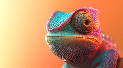 Fototapeta premium Colorful chameleon posing on a branch close up