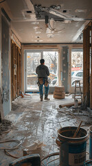 Interior Worker Ready for Renovation [created with generative AI technology]