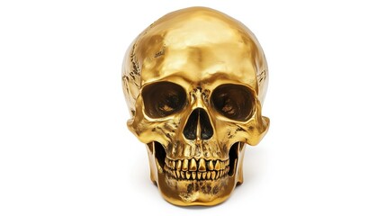 Fototapeta premium one single golden human skull isolated on white background
