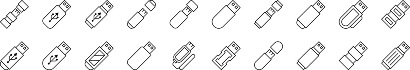 Flash Card or Memory Card Set of Thin Icons. Editable Stroke. Suitable for Web Sites, Books, Cards, Apps