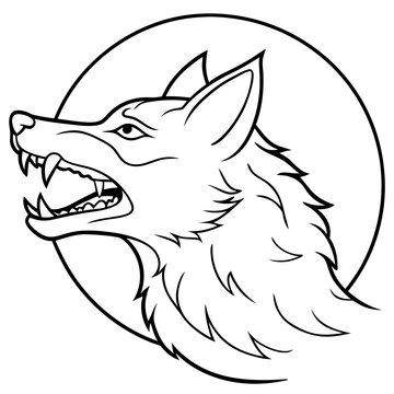 recommend clip art: Howling Werewolf Head in Moonlight Line Art Vector