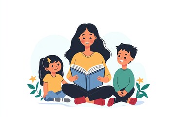 Teacher Reading to Attentive Children in a Classroom Setting – A Calm and Educational Illustration Highlighting Storytelling, Learning, and Early Childhood Education
