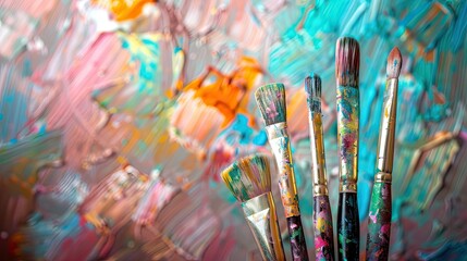 Fototapeta premium Paintbrushes in soft vibrant colors with loose strokes capturing light and shadow