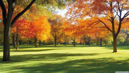 Obraz premium Enchanting Autumn Colors Vivid Foliage and Golden Sunlight Bathes Tranquil Park Landscape